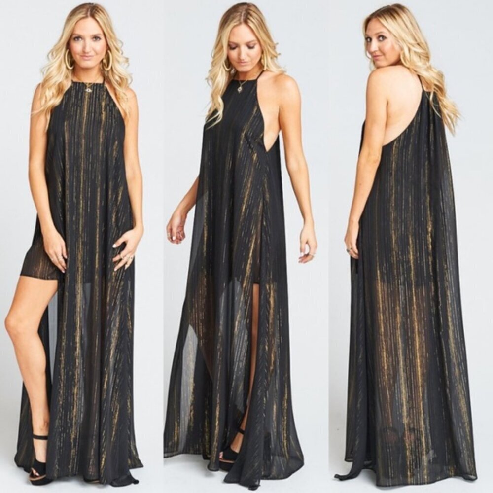 Show Me Your MuMu Black and Gold Maxi Dress